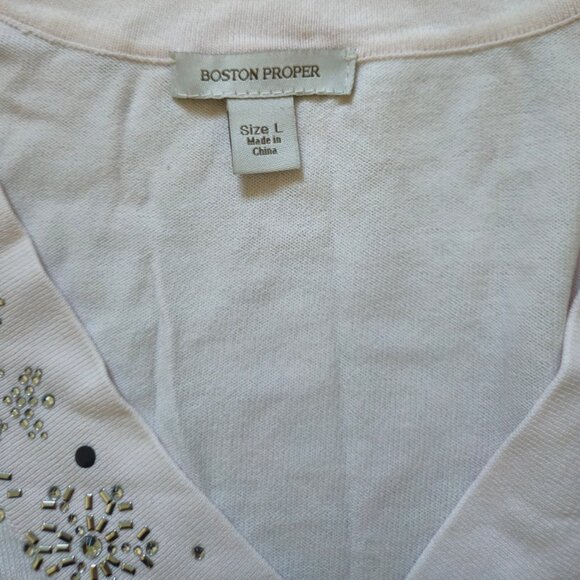 Boston Proper size Large Pink Rhinestone Holiday Sweater - Picture 6 of 9